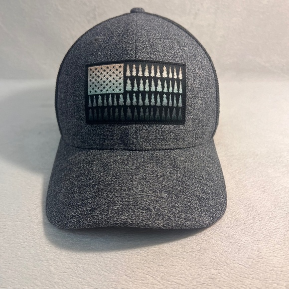 Columbia Tree Flag Flex Hat Heathered Grey / Black Mesh Back Structured Fit - Picture 2 of 11